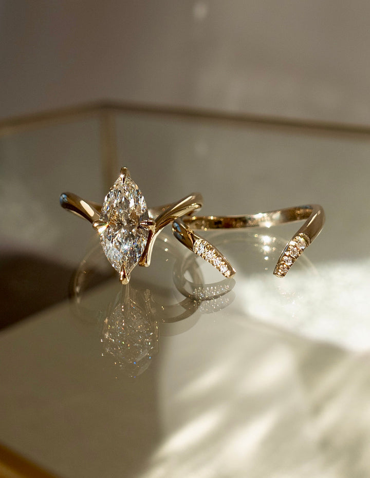 1.50CT Marquise F-VS Lab Grown Eve Wedding Ring with Eve Pave Band