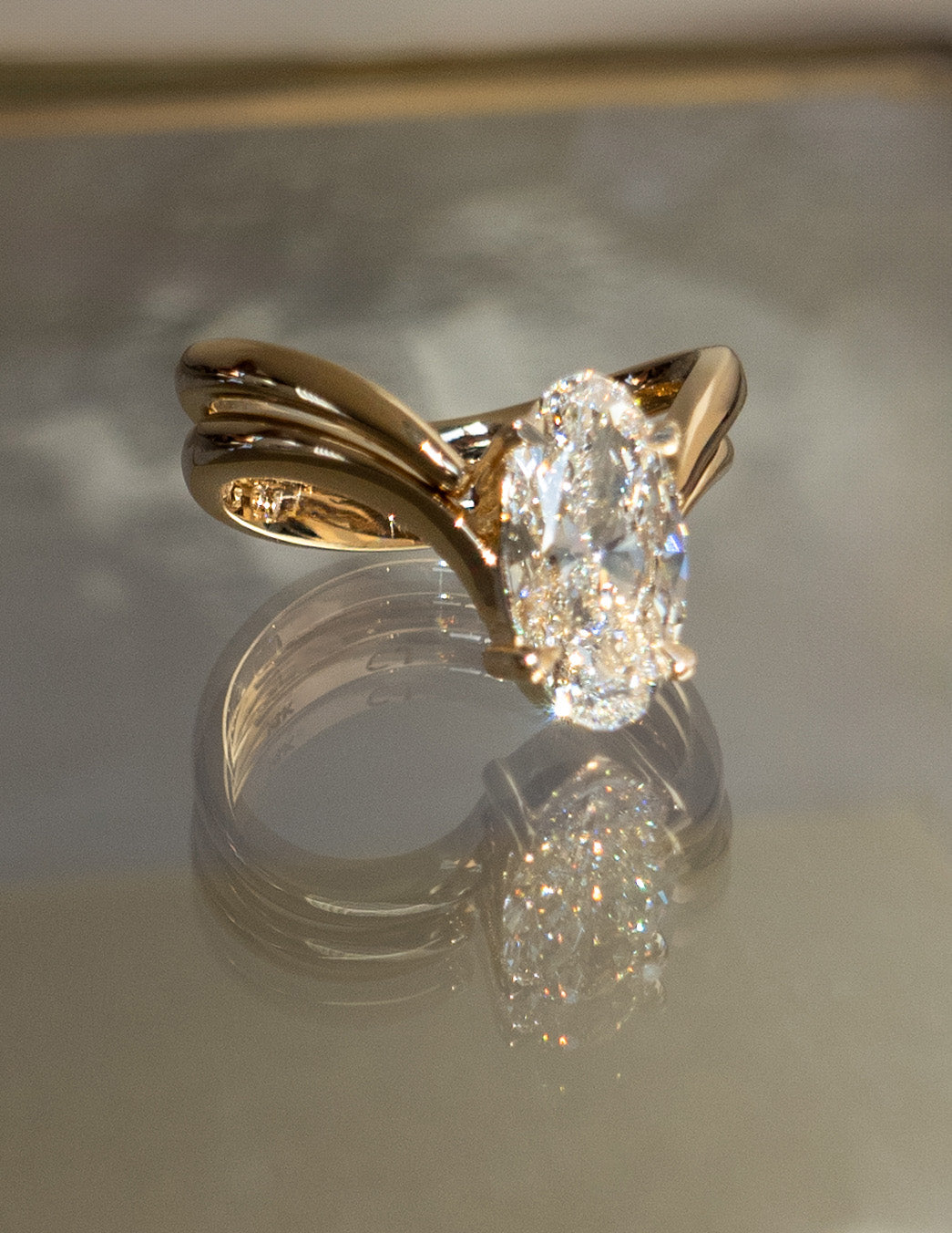 2.0CT Elongated Oval F-VS Lab Grown Eve Wedding Ring with Eve Open Band