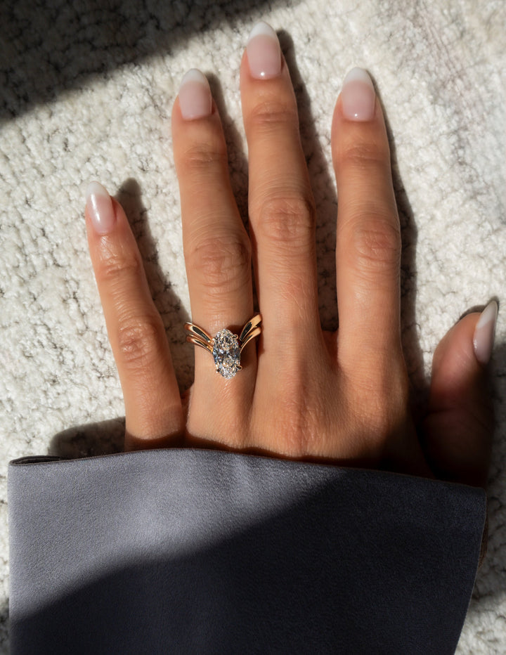 2.0CT Elongated Oval F-VS Lab Grown Eve Wedding Ring with Eve Open Band