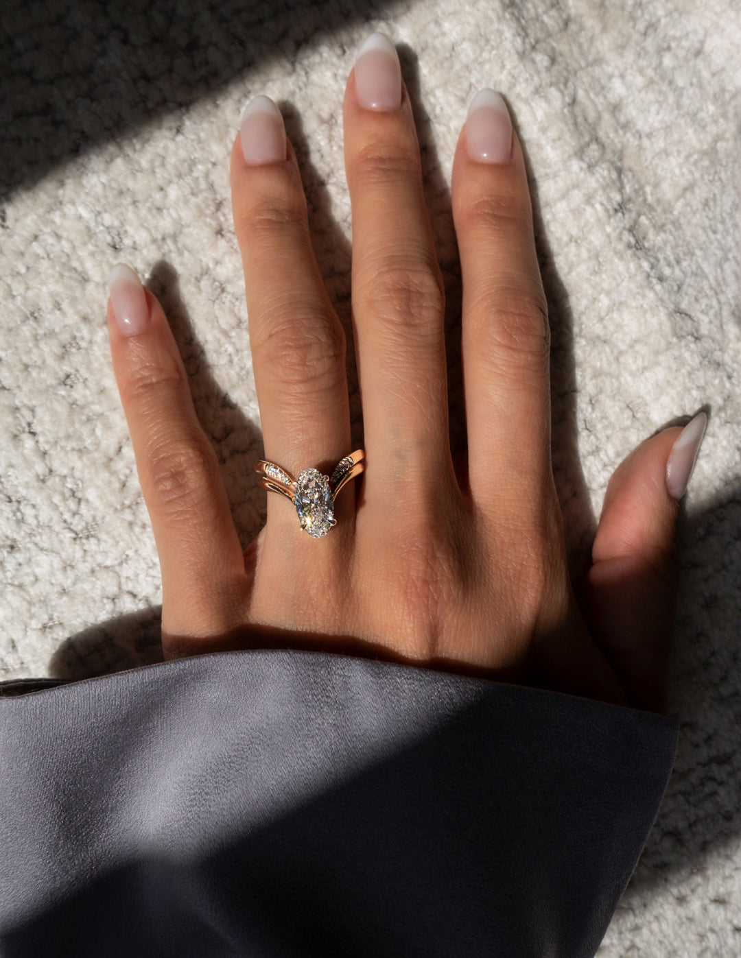 2.0CT Elongated Oval F-VS Lab Grown Eve Wedding Ring with Eve Open Band