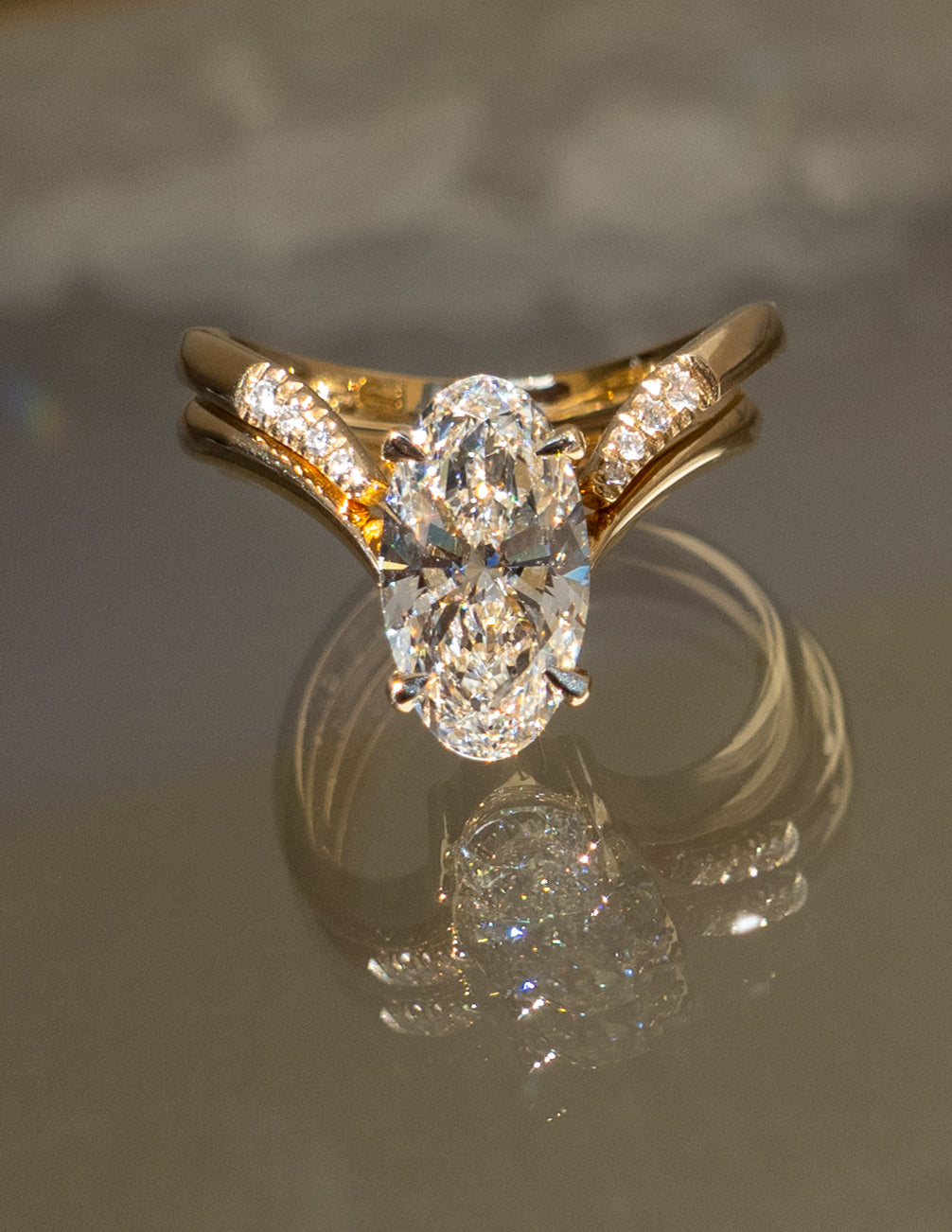 2.0CT Elongated Oval F-VS Lab Grown Eve Wedding Ring with Eve Open Band