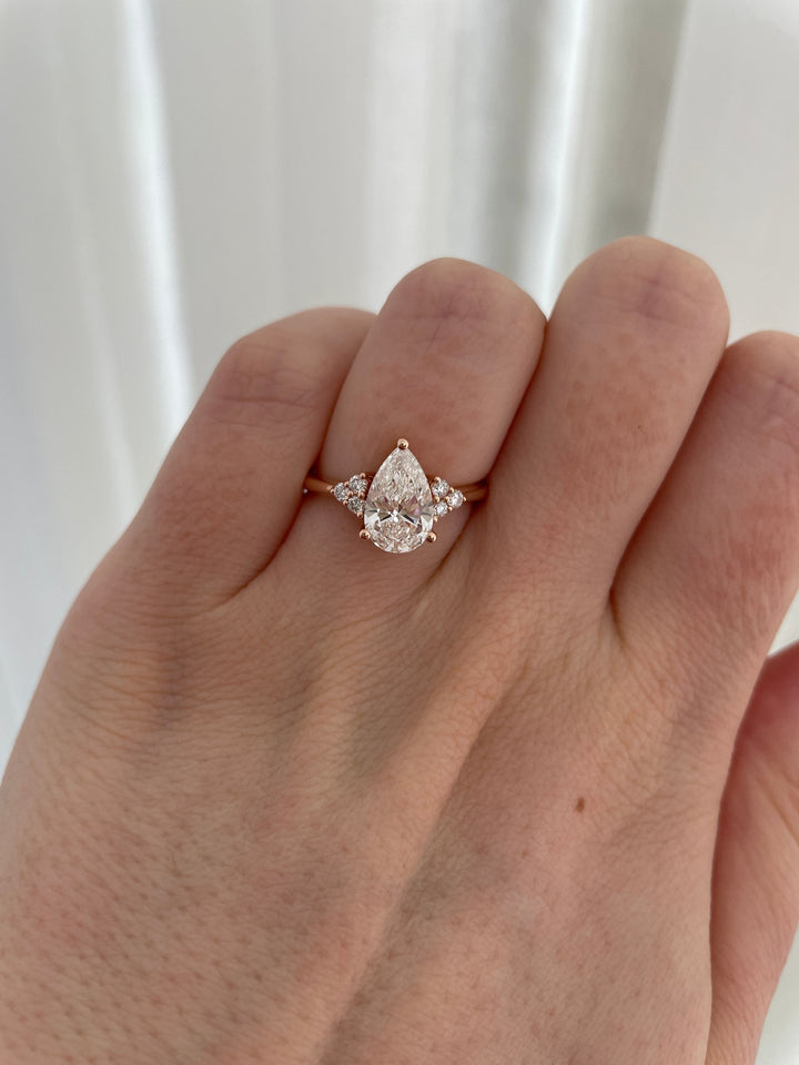1.52-3.52 CT Pear Cut Lab Grown Diamond Cluster Engagement Ring