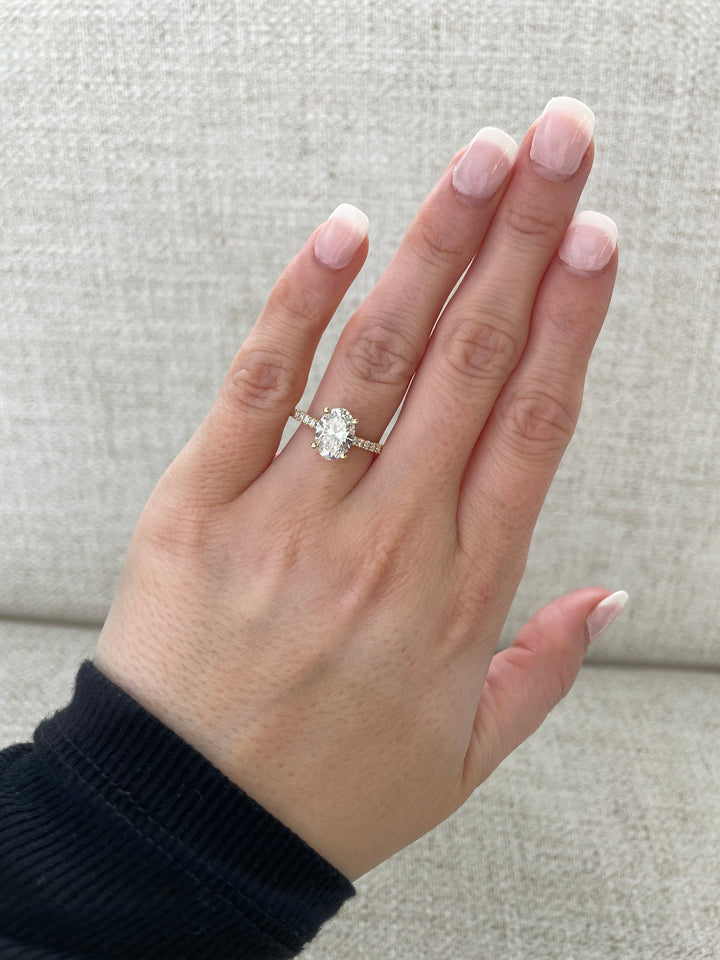 1.74-3.74 CT Oval Cut Lab Grown Diamond Pave Setting Engagement Ring