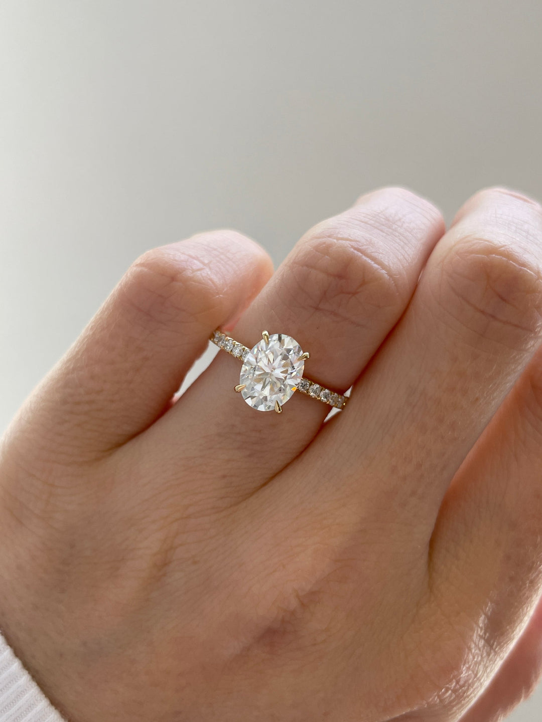 2.0-4.0 CT Oval Cut Lab Grown Diamond Hidden Halo & Pave Engagement Ring