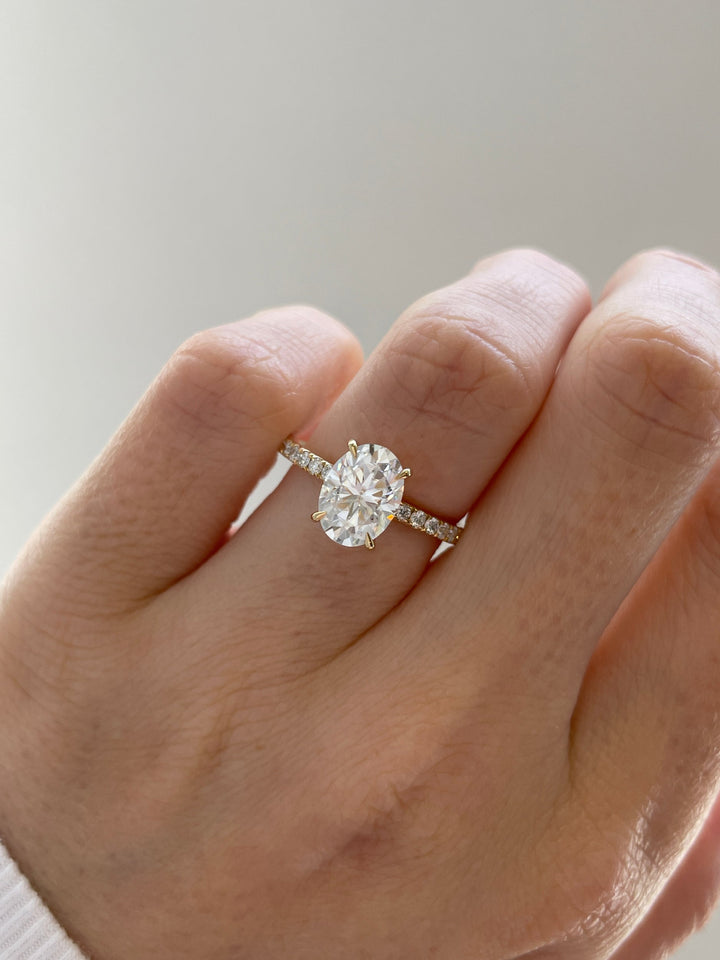 2.0-4.0 CT Oval Cut Lab Grown Diamond Hidden Halo & Pave Engagement Ring