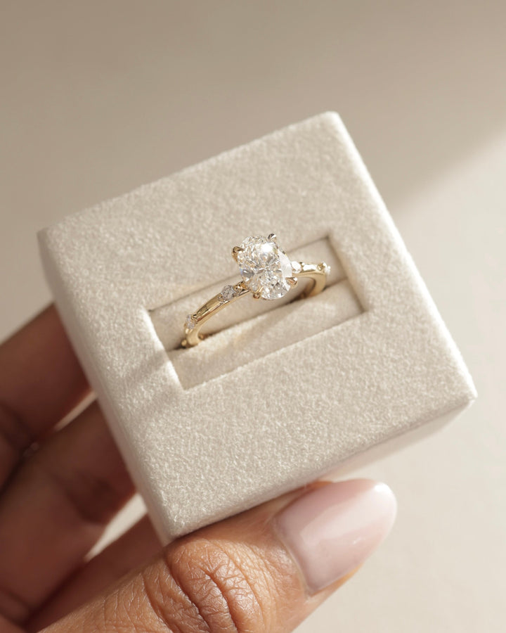 1.37-3.37 CT Oval Cut Lab Grown Diamond Dainty Pave & Hidden Halo Engagement Ring