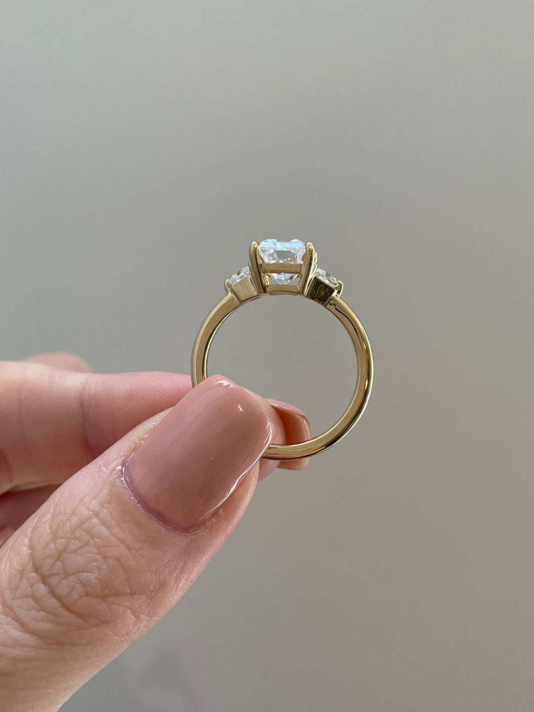 1.50-3.50 CT Radiant Cut Lab Grown Diamond Three Stone Engagement Ring