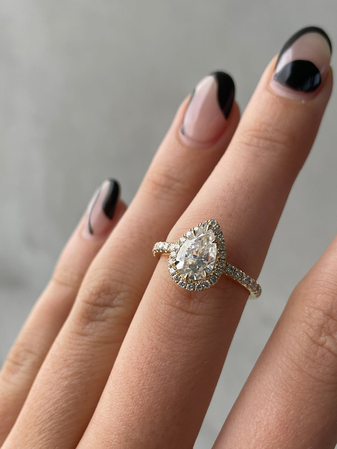 1.41-3.41 CT Pear Cut Lab Grown Diamond Halo & Pave Engagement Ring