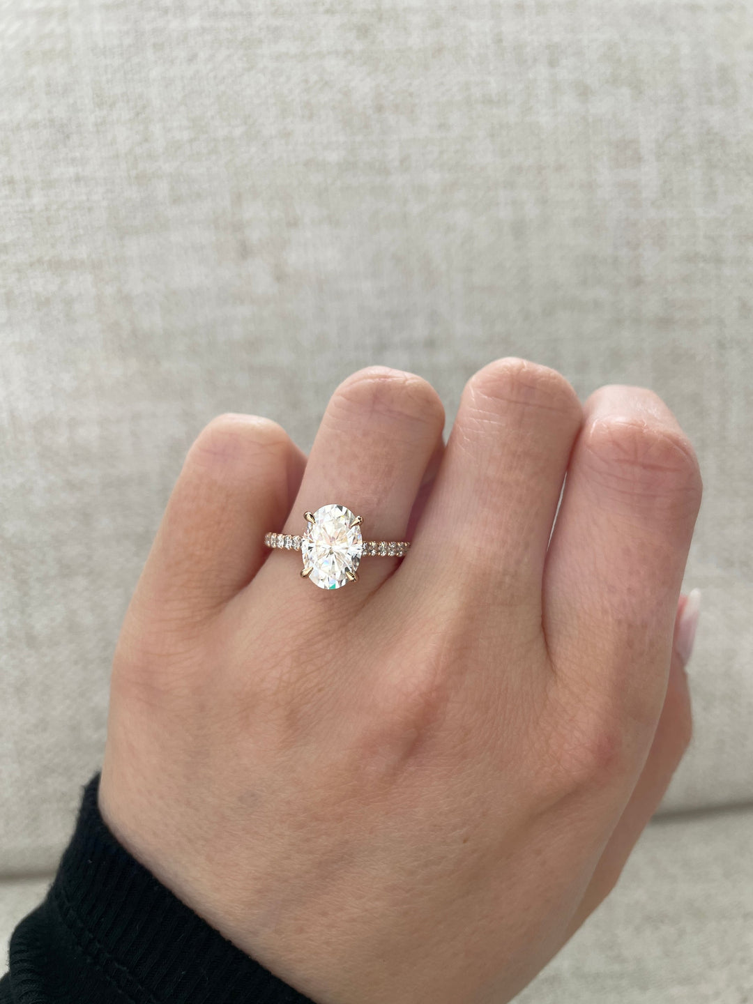 1.20-3.20 CT Oval Cut Lab Grown Diamond Hidden Halo & Pave Engagement Ring