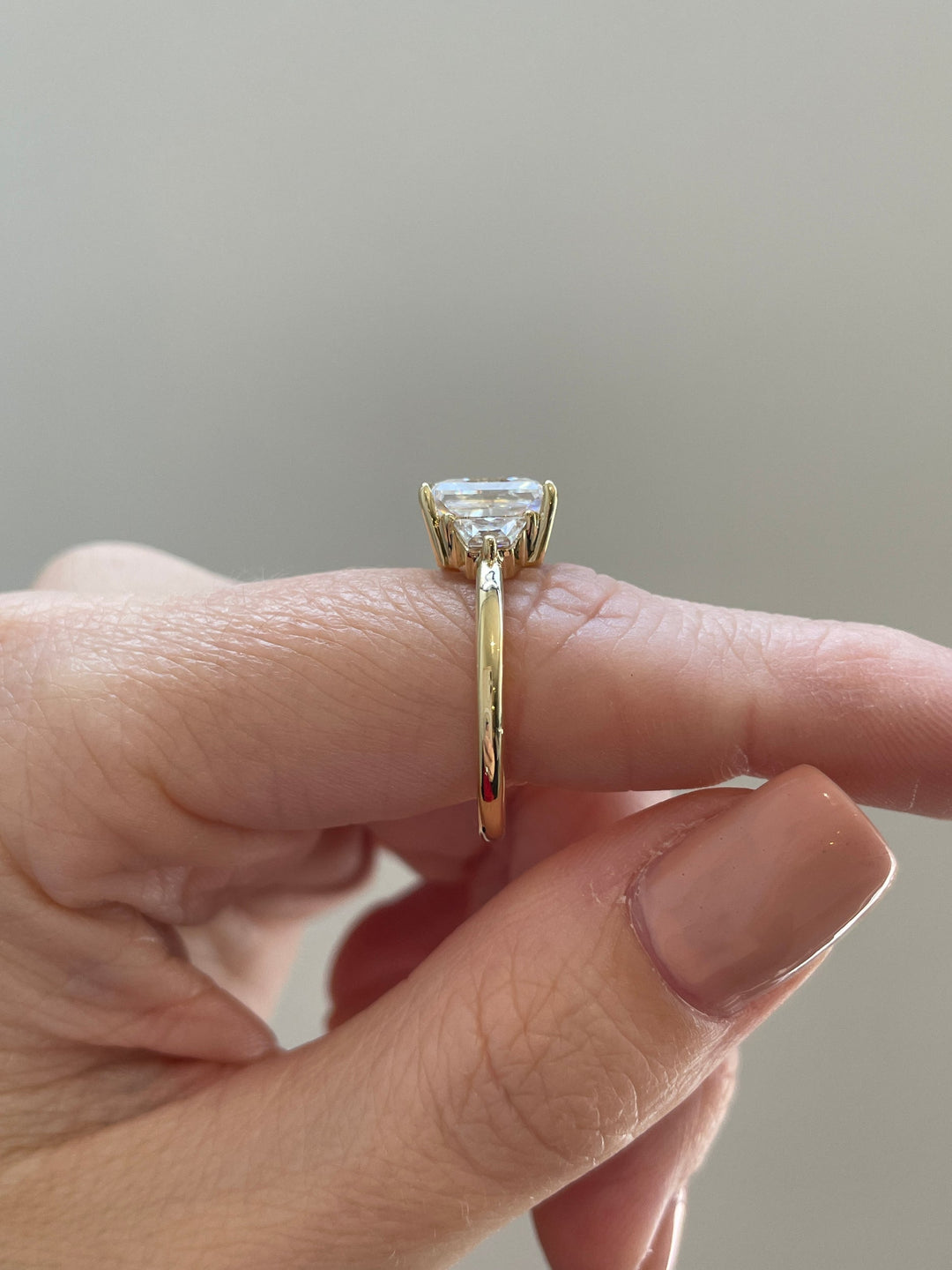 1.50-3.50 CT Radiant Cut Lab Grown Diamond Three Stone Engagement Ring