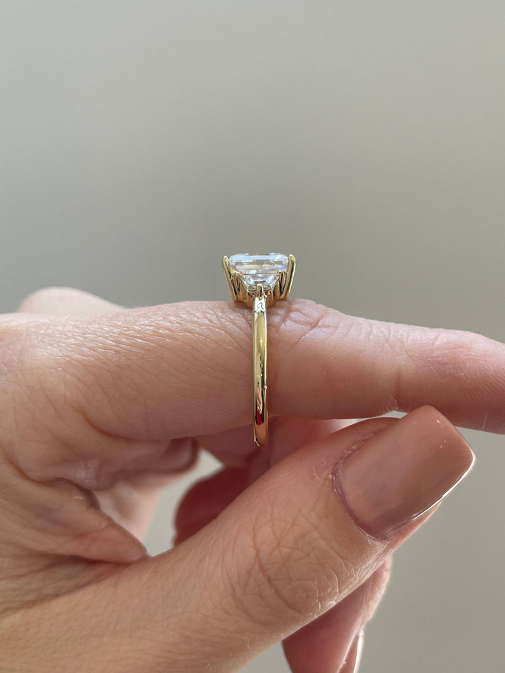 1.50-3.50 CT Radiant Cut Lab Grown Diamond Three Stone Engagement Ring