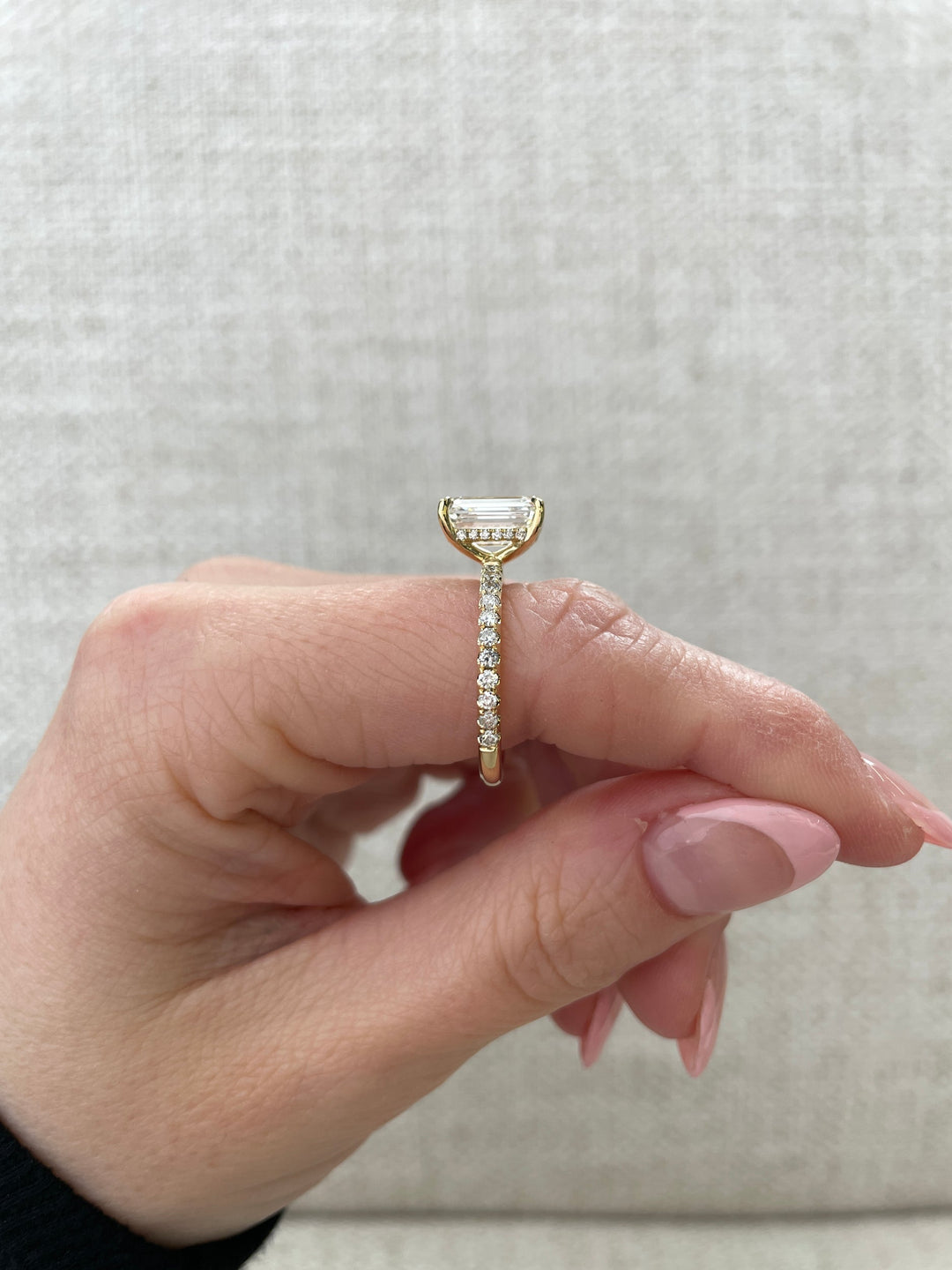 1.64-3.64 CT Emerald Cut Lab Grown Diamond Hidden Halo & Pave Engagement Ring