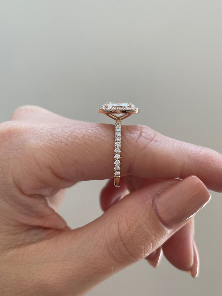 1.53-3.53 CT Oval Cut Lab Grown Diamond Halo & Pave Setting Engagement Ring