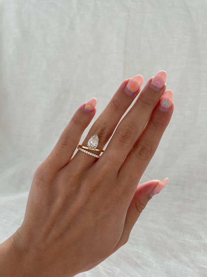 2.10-4.10 CT Pear Cut Lab Grown Diamond Double Band Engagement Ring