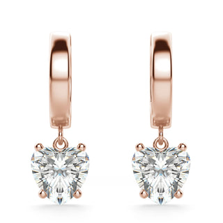 Heart Cut Moissanite Diamond Solitaire Drop Earrings