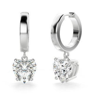 Heart Cut Moissanite Diamond Solitaire Drop Earrings