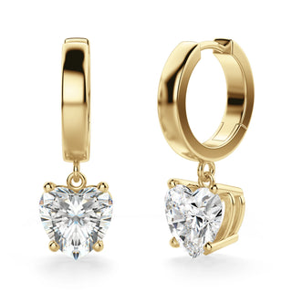 Heart Cut Moissanite Diamond Solitaire Drop Earrings