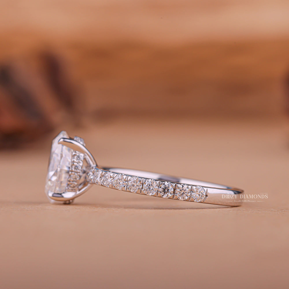 Hidden halo vs traditional halo rings, Hidden halo diamond ring in white gold, Unique hidden halo rings for women, 