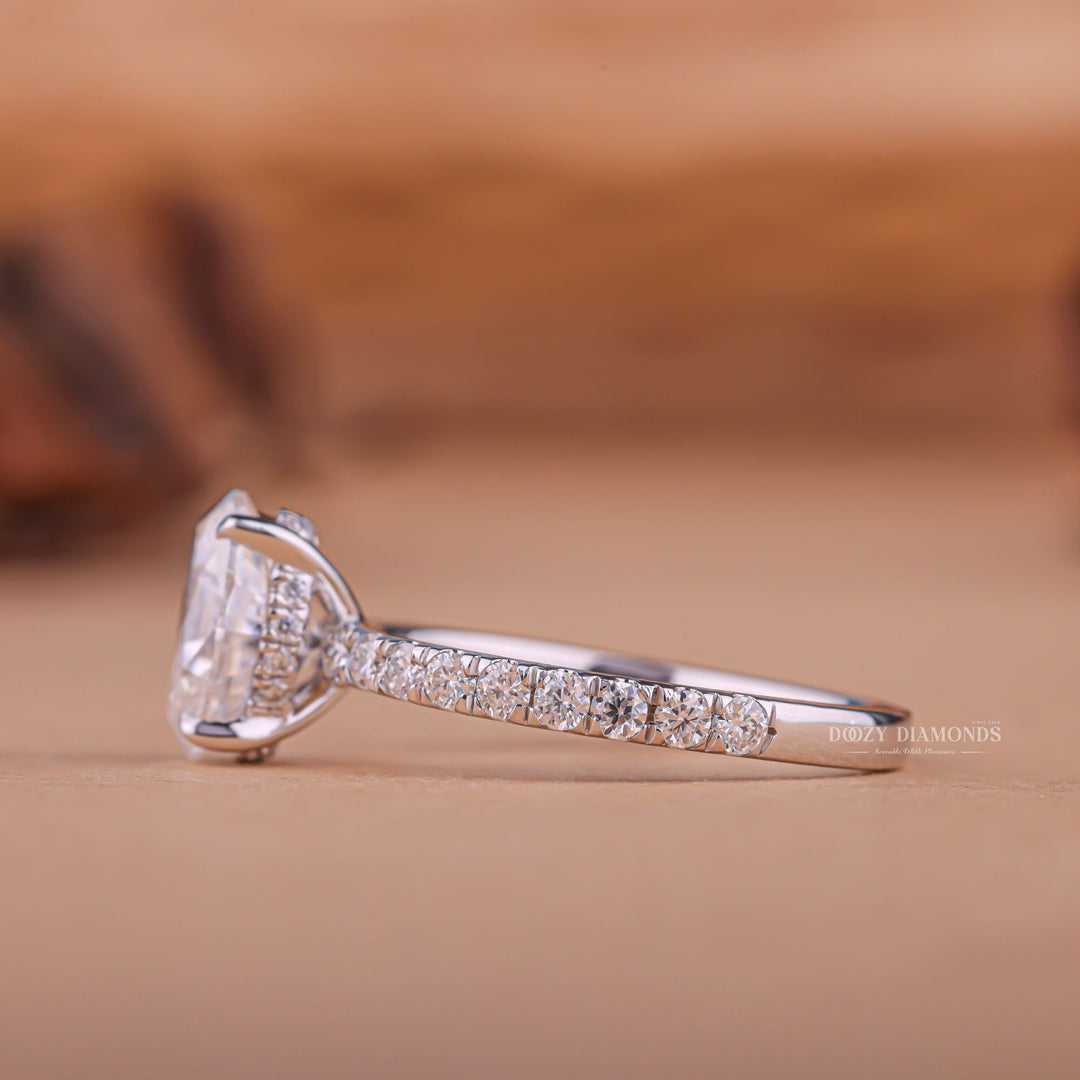 Hidden halo vs traditional halo rings, Hidden halo diamond ring in white gold, Unique hidden halo rings for women, 
