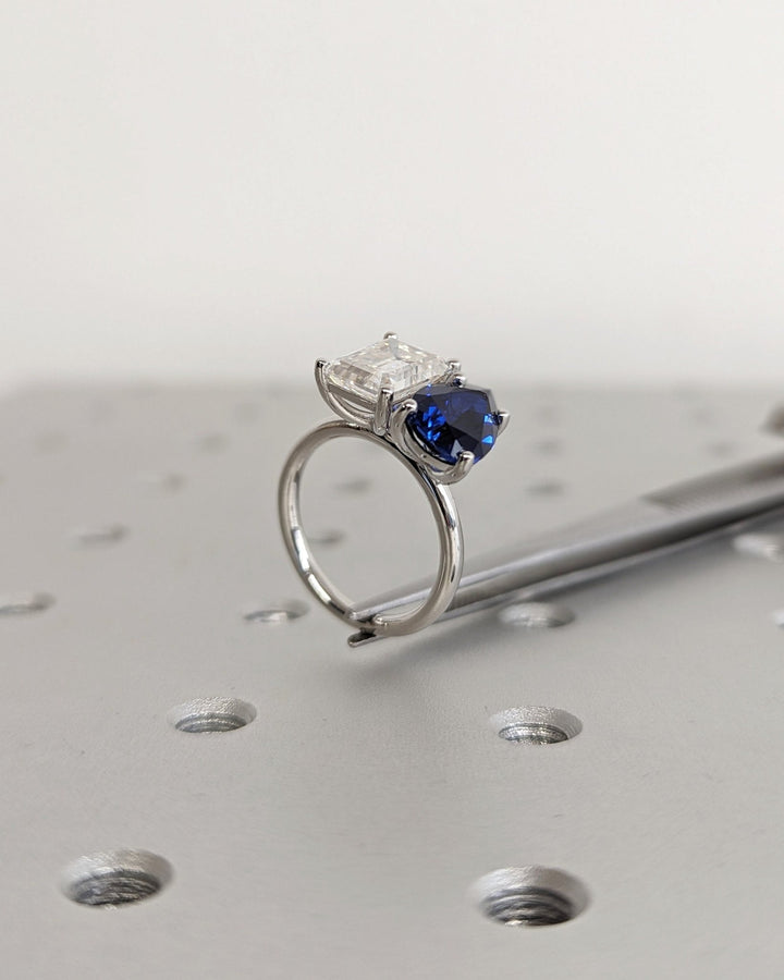 Modern Toi Et Moi ring with unique two stone setting
Premium quality sapphire and emerald cut engagement ring
Timeless Toi Et Moi ring symbolizing two souls united