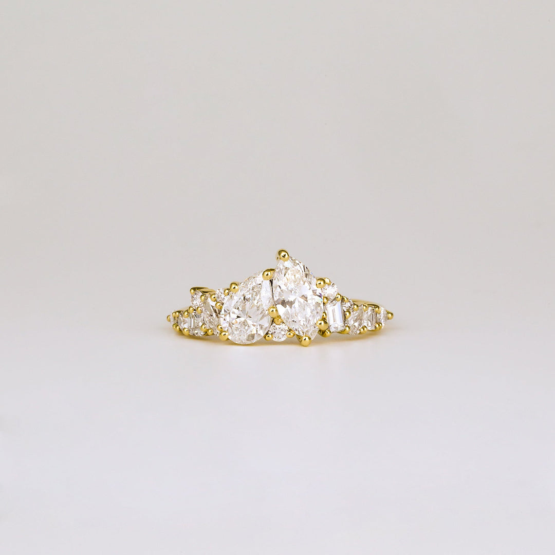1.0CT-3.0CT Pair of Marquise & Pear Cut Diamond Cluster Engagement Ring