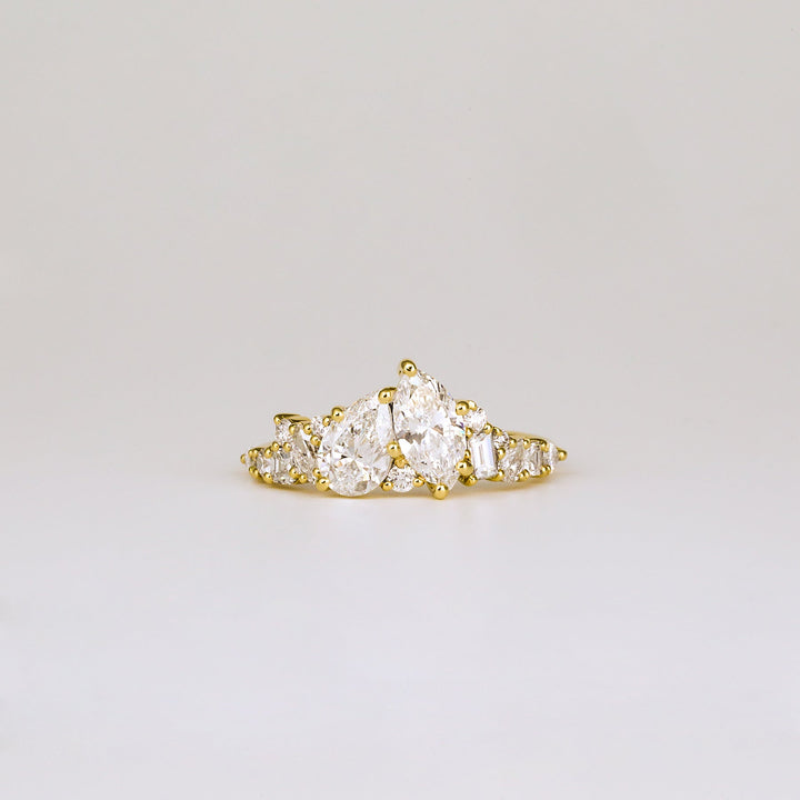 1.0CT-3.0CT Pair of Marquise & Pear Cut Diamond Cluster Engagement Ring
