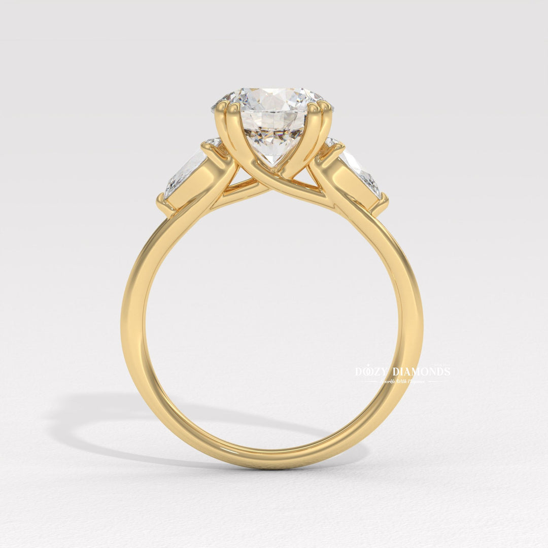 Round cut three stone ring
Ethical lab diamond ring
IGI Certified lab diamond ring
Round brilliant cut engagement ring