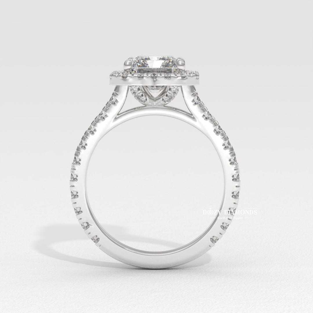 Radiant cut lab diamond
E color VS2 clarity
IGI certified lab diamond
Lab diamond halo ring