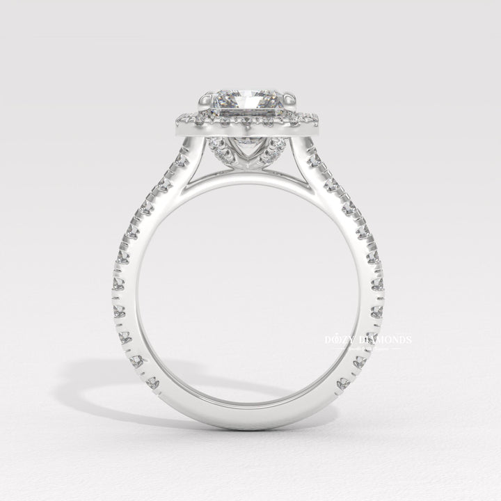 Radiant cut lab diamond
E color VS2 clarity
IGI certified lab diamond
Lab diamond halo ring