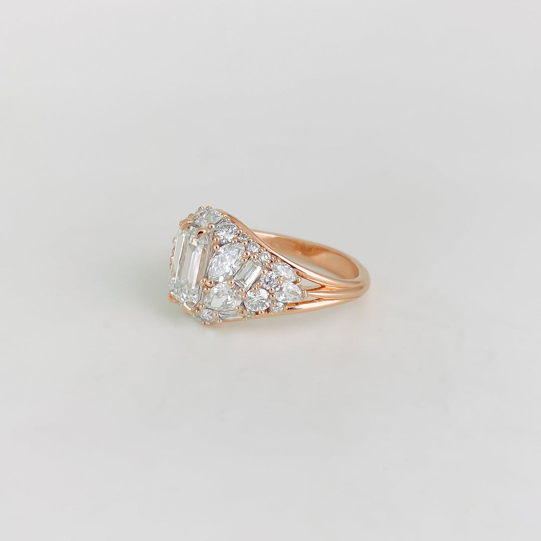 1.0CT-2.0CT Emerald Cut Lab Grown Diamond Cluster Engagement Ring