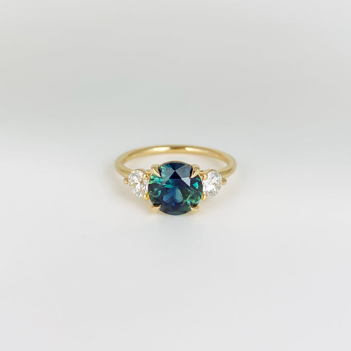 1.50CT-2.50CT Round Cut Lab Grown Peacock Sapphire Diamond Engagement Ring