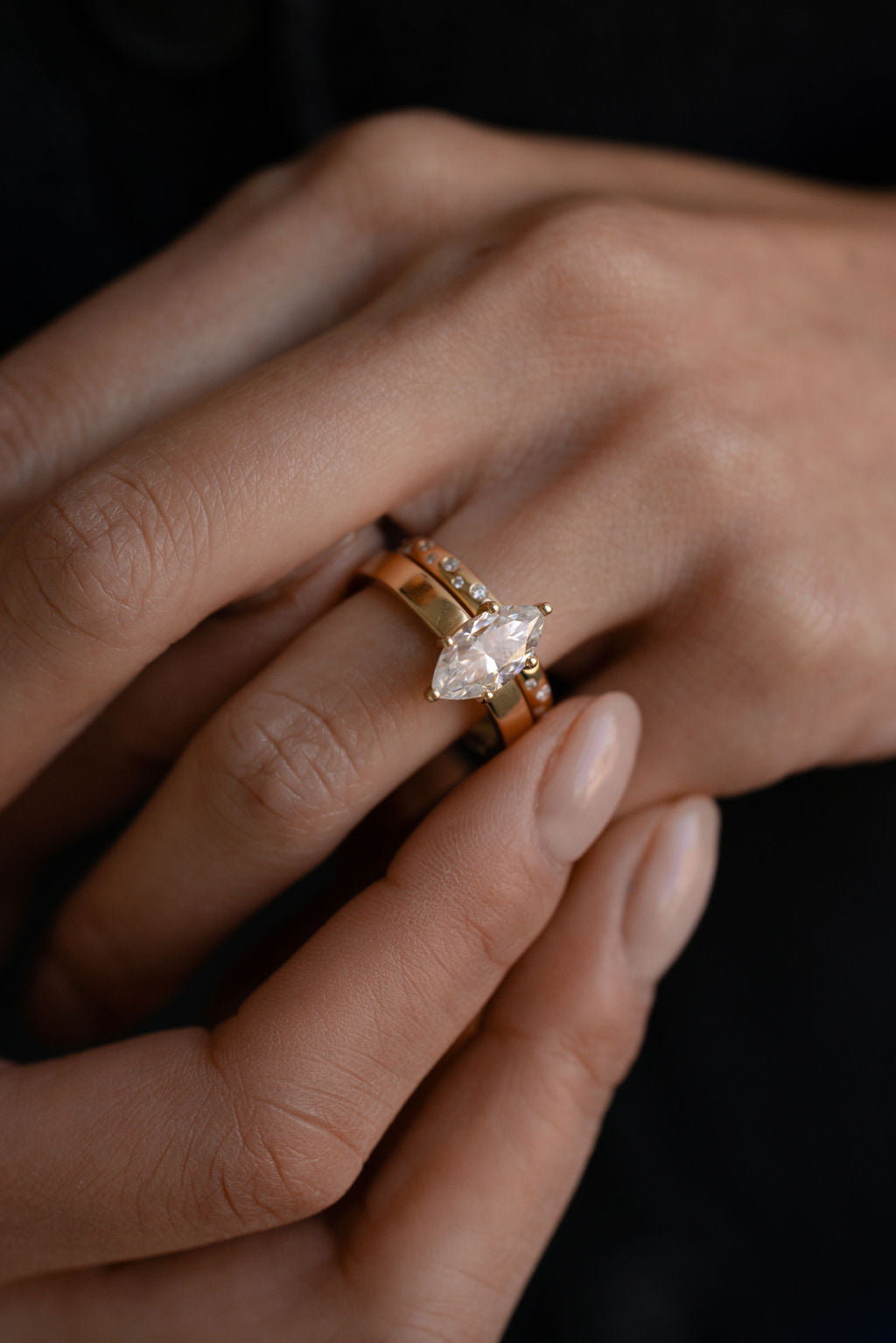 1.50CT Marquise F-VS Lab Grown Diamond Thick Band Wedding Ring Set
