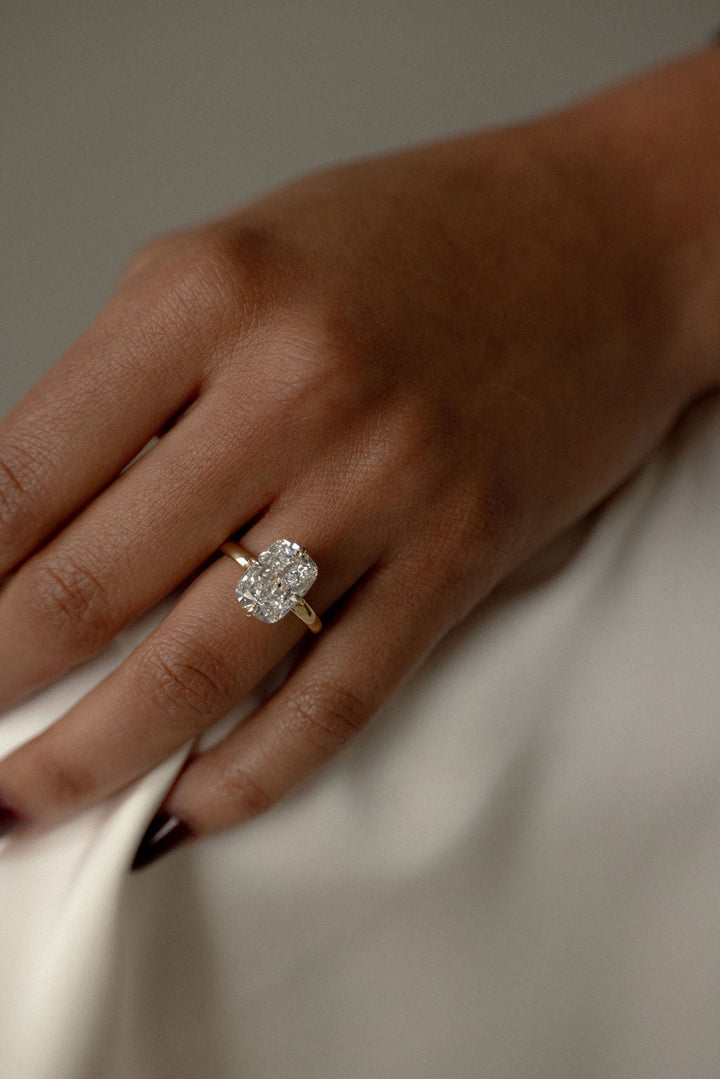 5.0CT Elongated Cushion F-VS Lab Grown Solitaire Diamond Bridal Ring Set