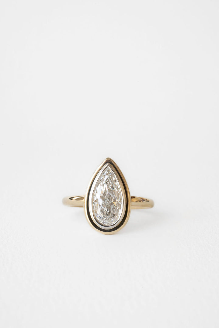 2.15 Carat Elongated Pear F-VS Lab Grown Bezel Diamond Bridal Ring Set