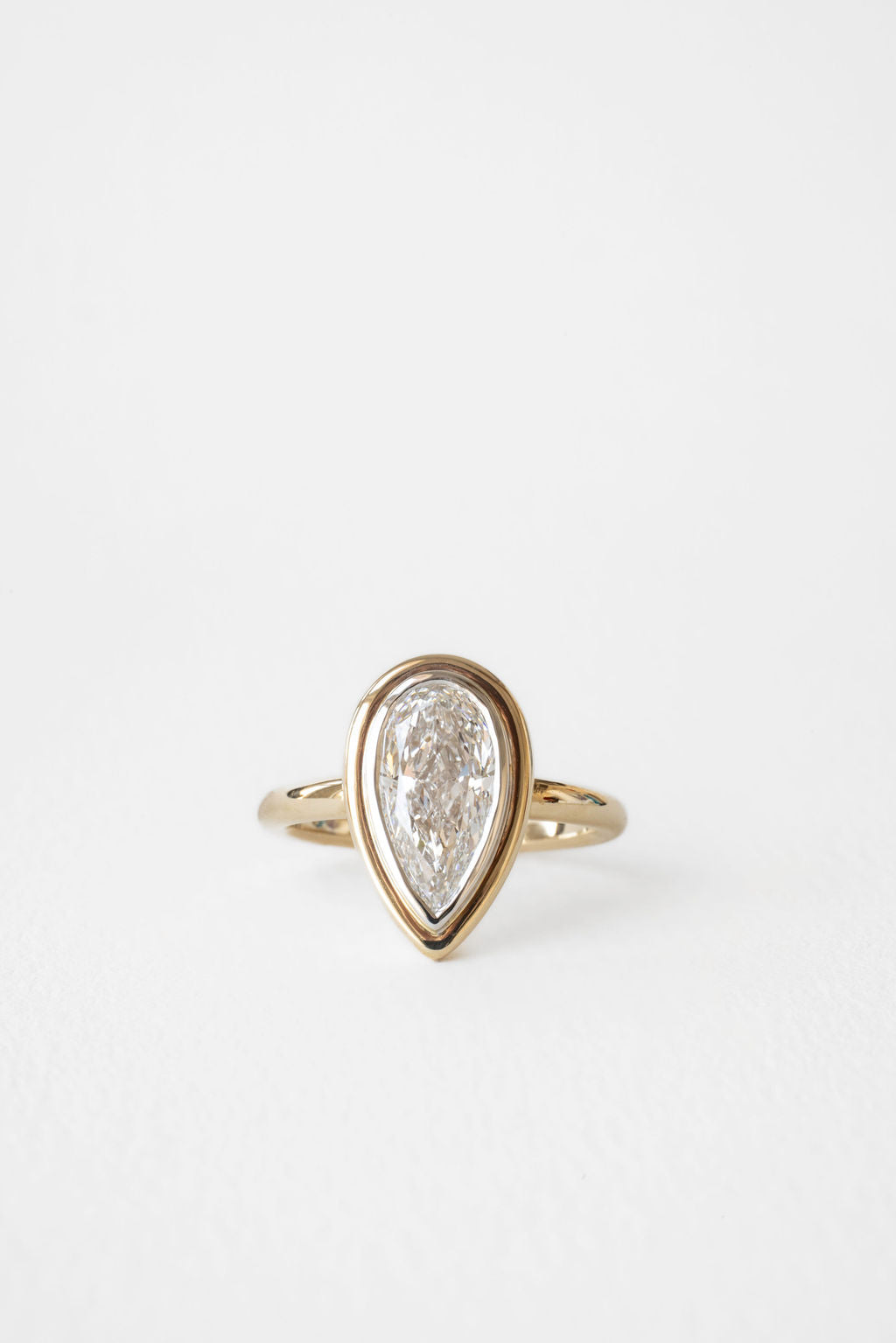 2.15 Carat Elongated Pear F-VS Lab Grown Bezel Diamond Bridal Ring Set