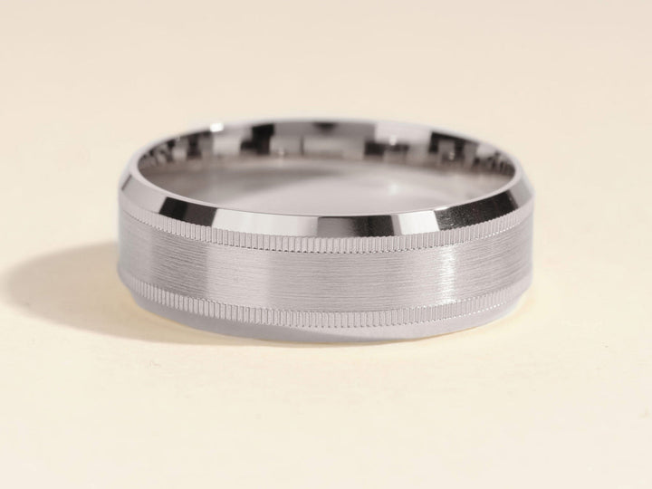 7.0mm Milgrain & Beveled Edge Wedding Band For Him
