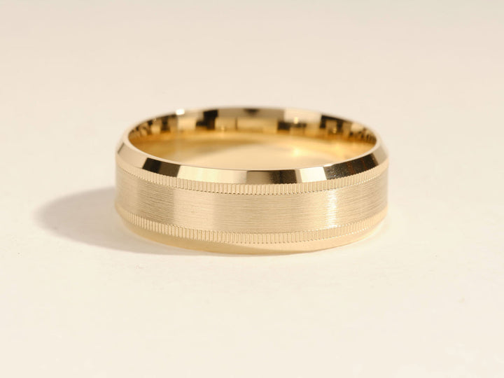 7.0mm Milgrain & Beveled Edge Wedding Band For Him