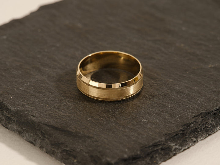 7.0mm Milgrain & Beveled Edge Wedding Band For Him