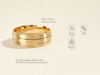 7.0mm Double-Grooved Men's Gold Wedding Band