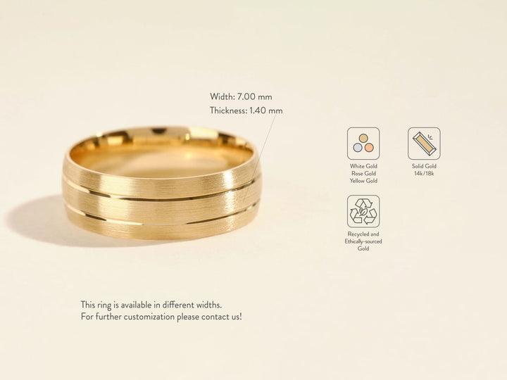 7.0mm Double-Grooved Men's Gold Wedding Band