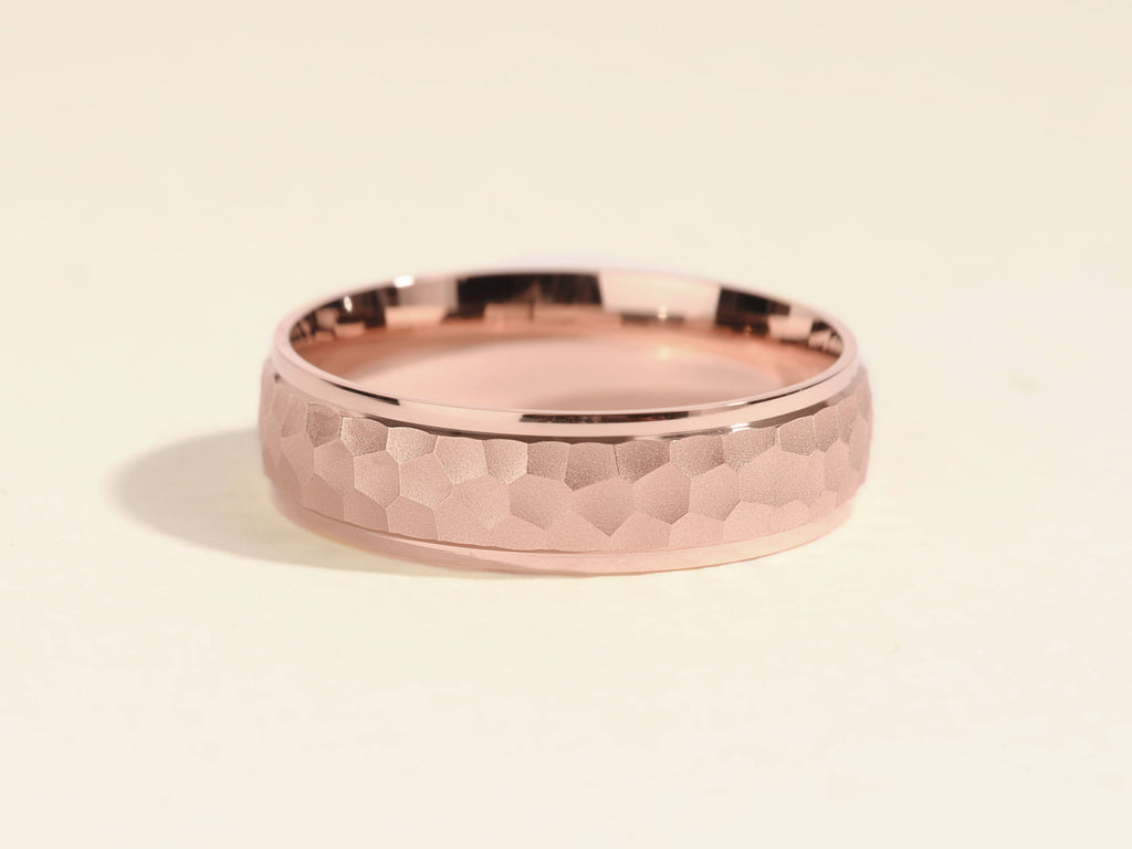 6.0mm Drop Beveled Hammered Men's Wedding Band