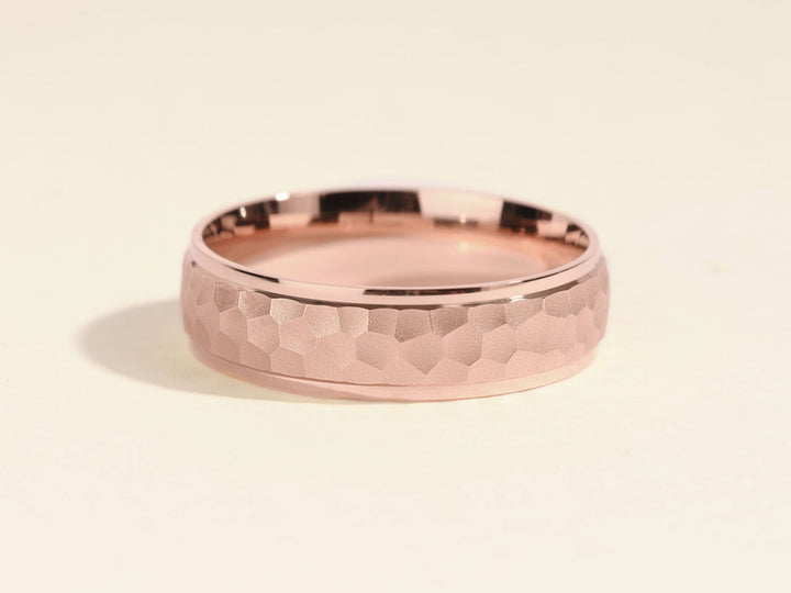 6.0mm Drop Beveled Hammered Men's Wedding Band