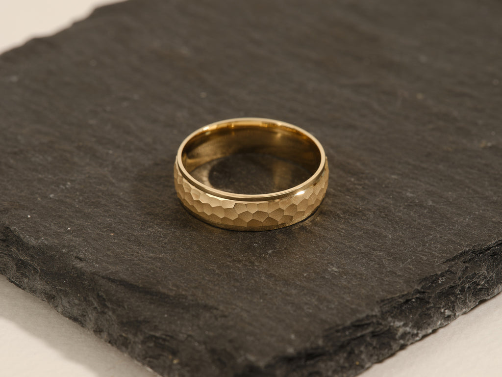 6.0mm Drop Beveled Hammered Men's Wedding Band