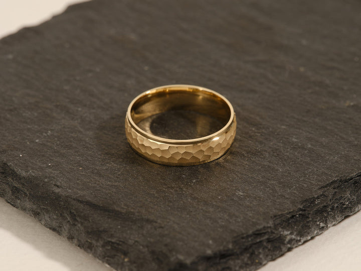 6.0mm Drop Beveled Hammered Men's Wedding Band