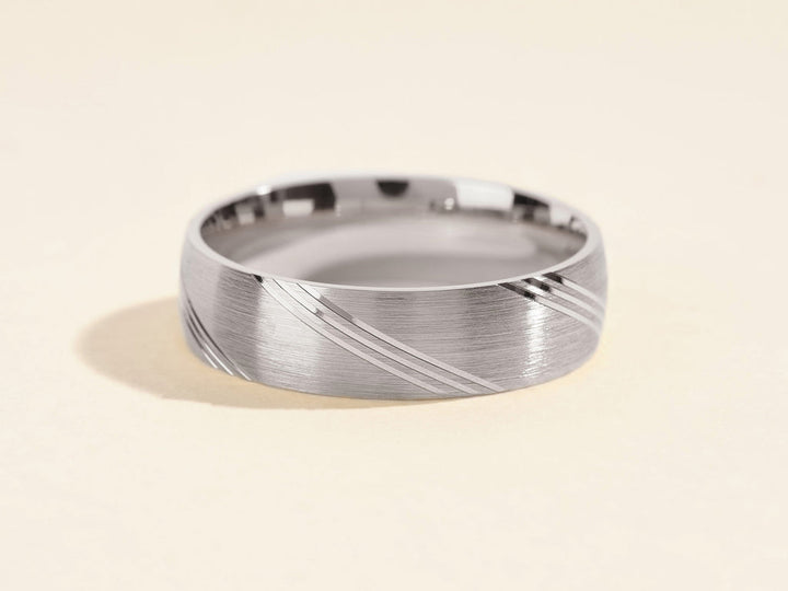6.0mm Diagonal Lined Men's Gold Wedding Band