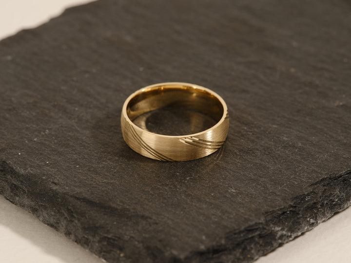 6.0mm Diagonal Lined Men's Gold Wedding Band