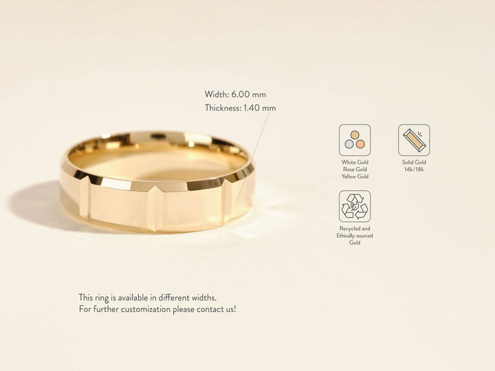 6.0mm Men's  Vertical Beveled Wedding Band