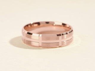 6.0mm Grooved Block Men's Gold Wedding Band