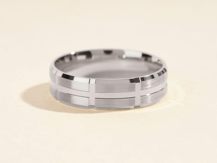 6.0mm Grooved Block Men's Gold Wedding Band