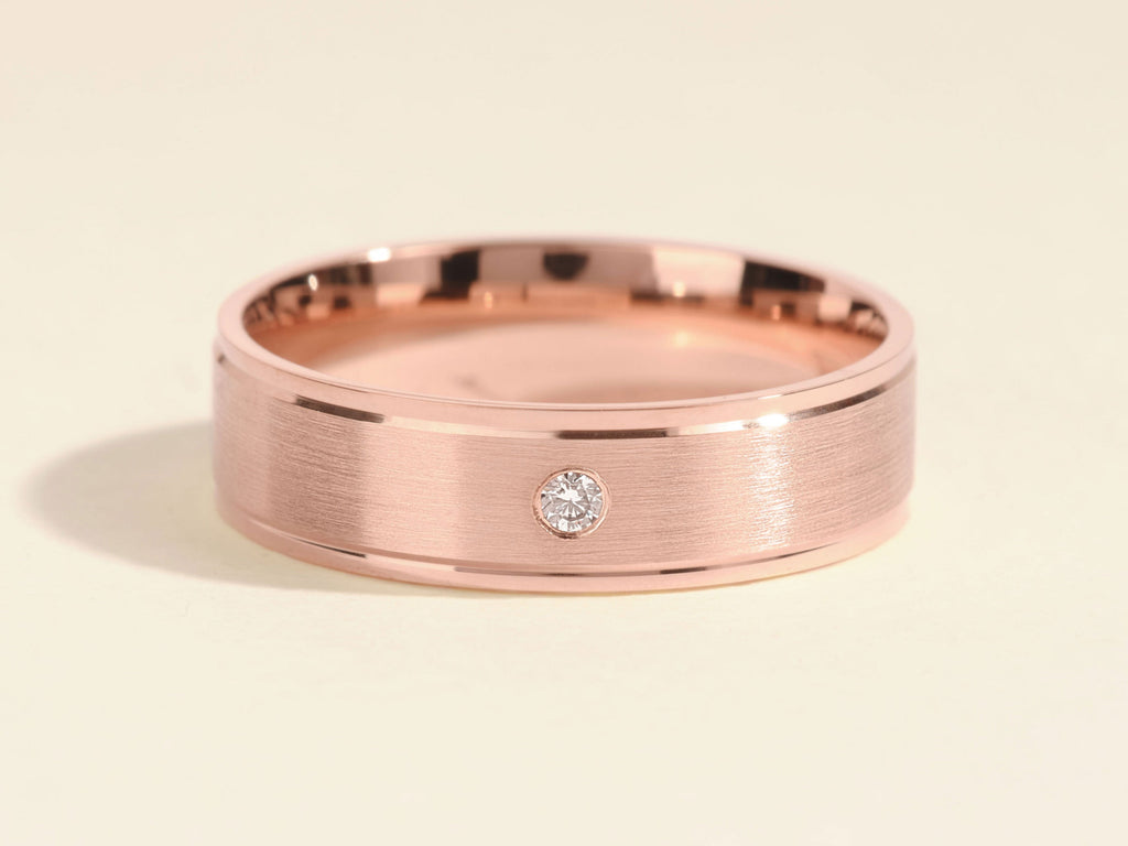 6.0mm Brushed Drop Beveled Flush Set Lab Grown Diamond Men's Wedding Band